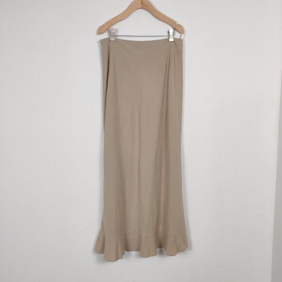 Ekol Women's Maxi Flutter Hem Skirt in Tan Linen Size EU 42 Bodycon - Picture 2 of 13